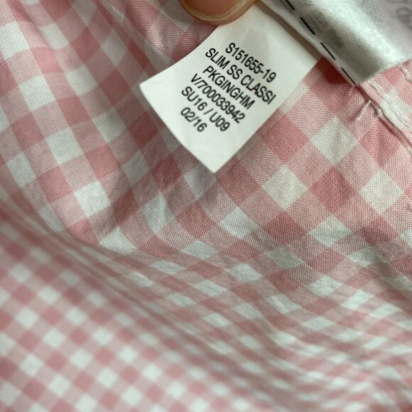 Old Navy The Classic Shirt Slim Fit SS Button-Up Pink White Gingham Mens XL - Picture 4 of 8